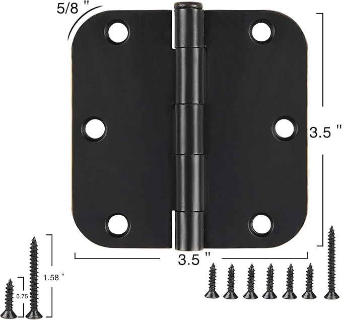 18 Pack Matte Black Door Hinges 3.5 Inch Rounded 5/8" Radius Corners | Flat - Image 5