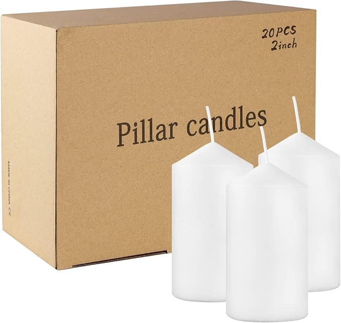 Howemon 20 Pcs Bulk Long Burning Wax Pillar Candles 2" x 4" Dripless Unscented - Image 7