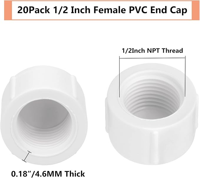20Pack 1/2 Inch Female PVC Pipe End Cap 1/2 Inch Female Threaded Plug Adapter - Image 2