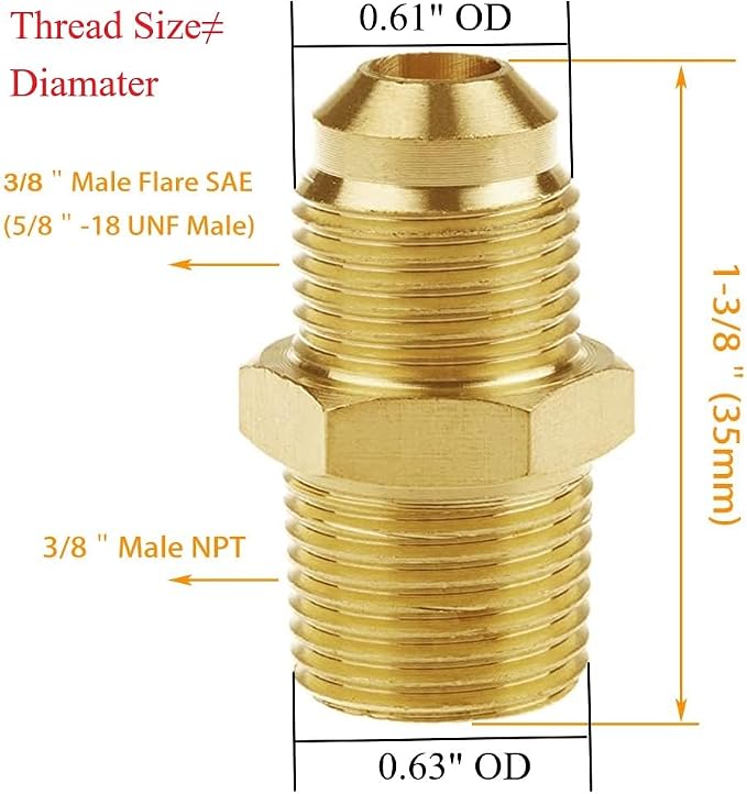 2pcs Metals Brass Tube Fitting Half Union Connector 3/8" Flare x 3/8" Male Pipe - Image 3