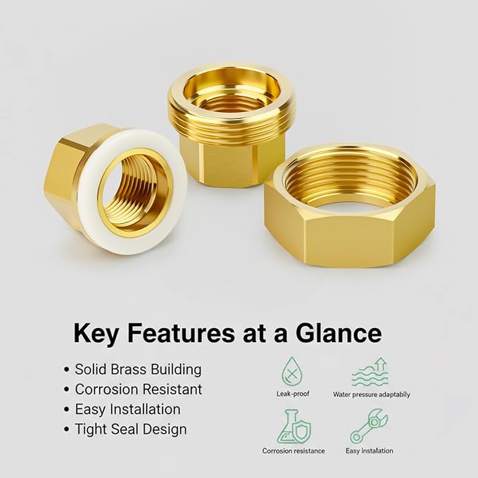 2PCS Brass Union，1/4" NPT Female x 1/4" NPT Female Brass Pipe Fitting - Image 6