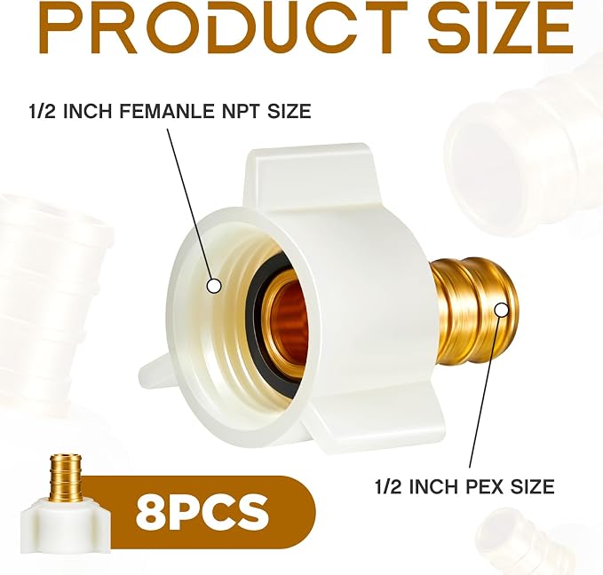 Fabbay 8 Pack 1/2 Inch Pex Fittings 1/2" NPT Female Threaded Swivel Adapter | - Image 2