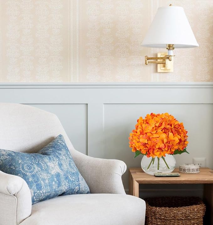 Hollyone Hydrangea Artificial Flowers in Vase Orange Silk Fake Flowers - Image 5