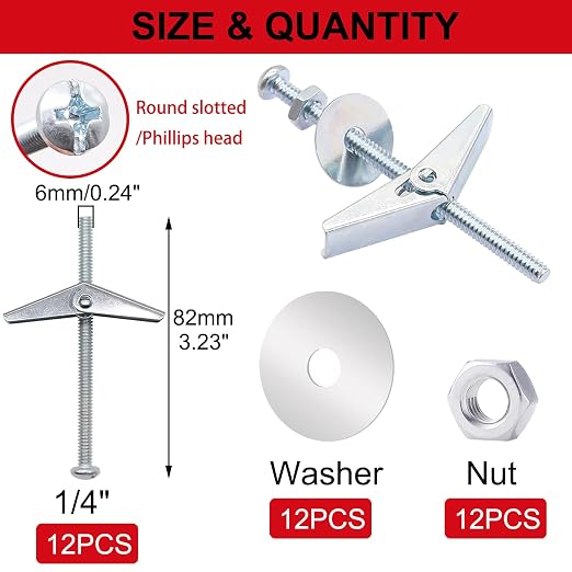 48Pcs 1/4 Inch Toggle Bolts, Butterfly Anchors Heavy Duty Drywall Anchors and - Image 2