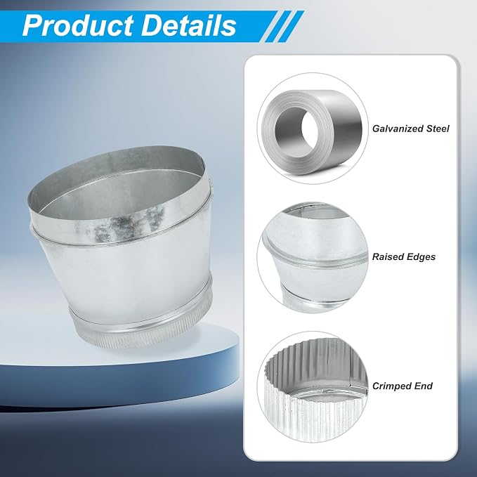 PATIKIL 12 Inch to 10 Inch Duct Reducer, Galvanized Steel Round Air Duct - Image 3