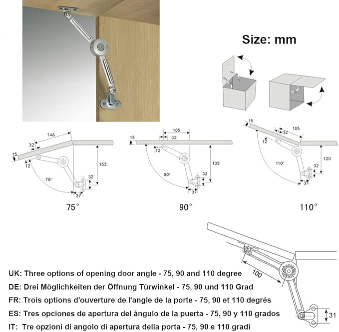 2 Packs Qrity Cabinet Cupborad Furniture Door Lift Stay Support Hinge Damper - Image 6