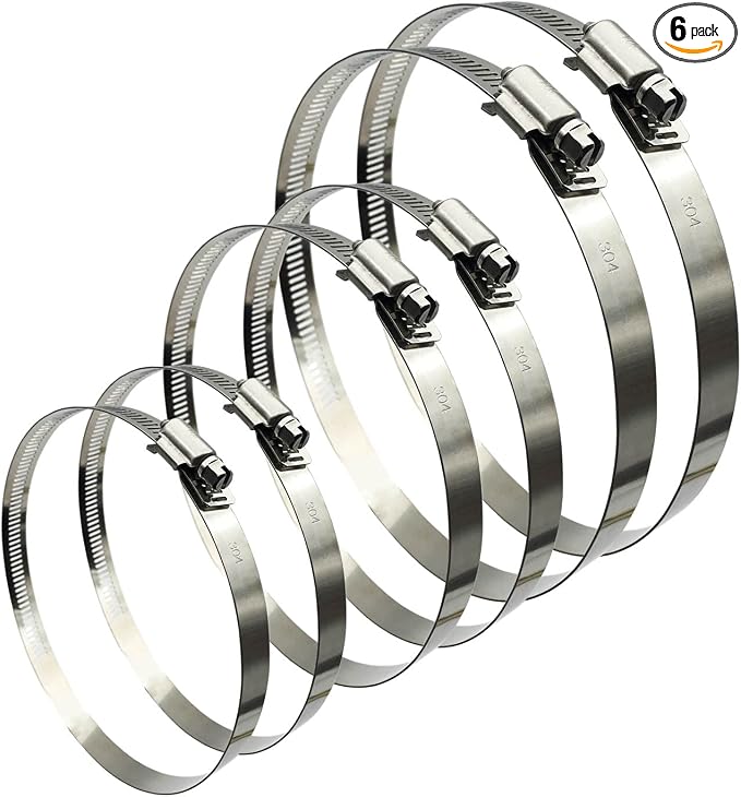 4" 5” 6" Adjustable 304 Stainless Steel Duct Clamps | Hose Clamps Assortment Kit by EesTeck