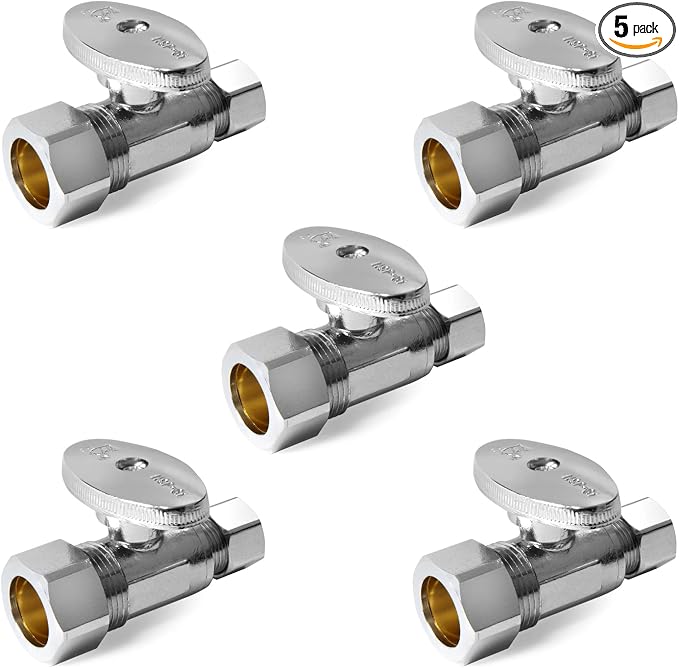 5PC EFIELD Straight Stop Valve, 1/2" Nominal Compression x 3/8" OD | 1/4-Turn by EFIELDPEXTUBING
