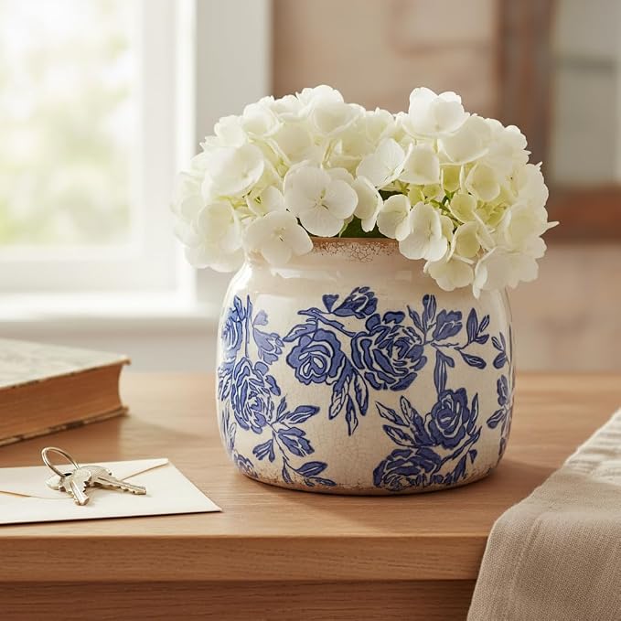 Chinoiserie Ceramic Plant Pot for Garden Decor, 6.3in Rustic Farmhouse Planter - Image 2