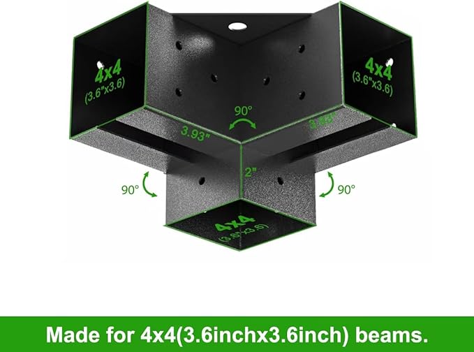 Pergola Brackets Kit for 4x4 Wood Beams, 3.58'' x 3.58'', 4 Pack | Heavy Duty - Image 2