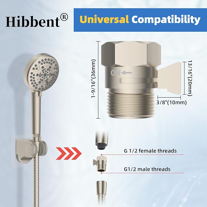 Hibbent All Metal 2 Pack Shower Head Flow Control Valve, G1/2 Brass Shut-off - Image 4