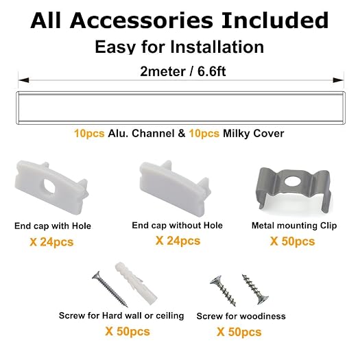 hunhun 10-Pack 6.6ft/ 2Meter U Shape LED Aluminum Channel System - Image 2