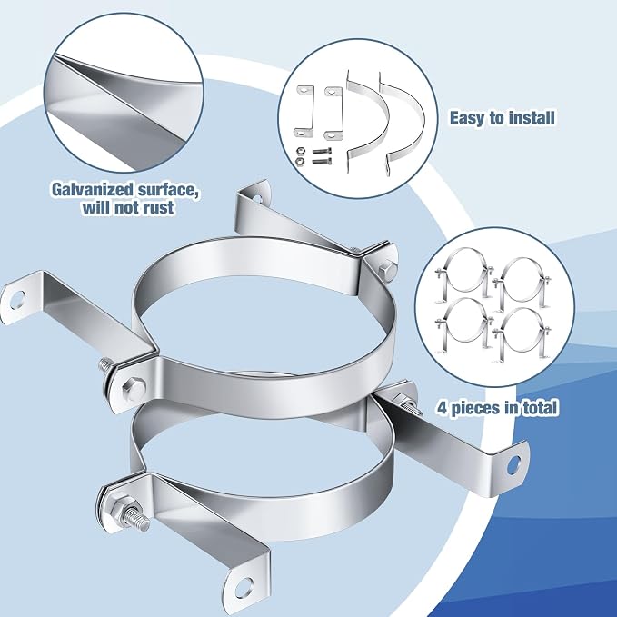 4 Pcs 6 Inch B Vent Wall Straps, Round Pipe Split Ring Hangers | Galvanized - Image 3