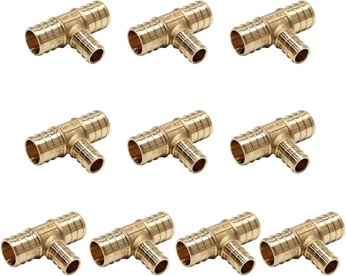 10PC EFIELD Barb Pex 3/4" x 3/4" x 1/2" Reducing Tee Brass Crimp Fittings | by EFIELDPEXTUBING