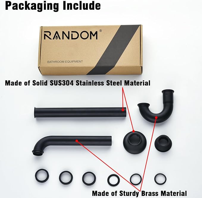 RANDOM Matte Black P Trap Bathroom Sink U-Shape 1-1/4 inch Sink Trap - Image 8
