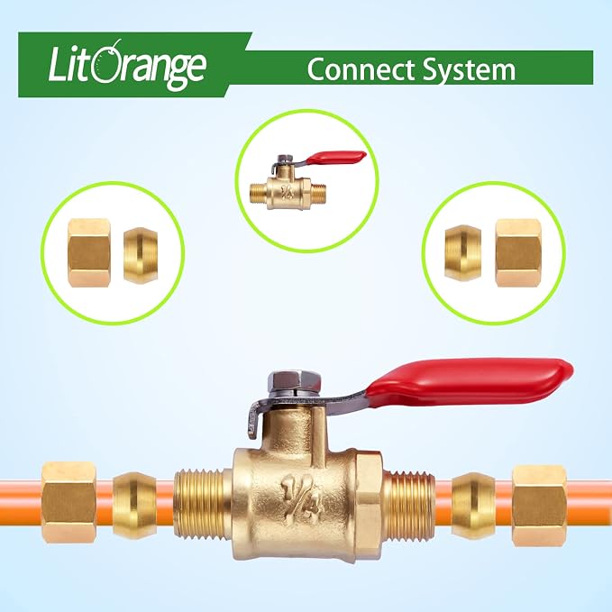 4 Pcs Lead-Free Brass Mini Ball Valve Shut Off Switch, 1/4 inch Compression | - Image 2