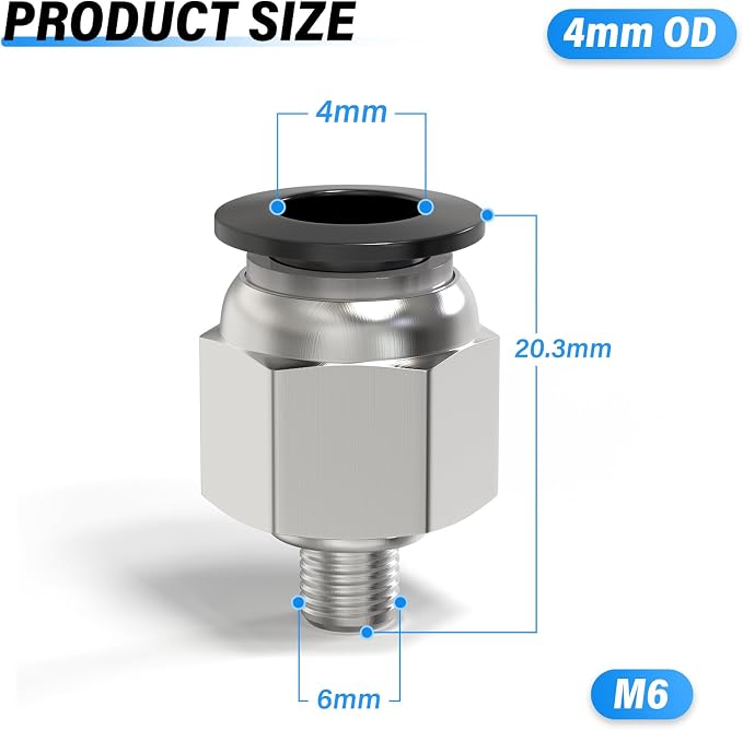 TAILONZ PNEUMATIC Male Straight 4mm Tube OD x M6 Thread Push to Connect - Image 2