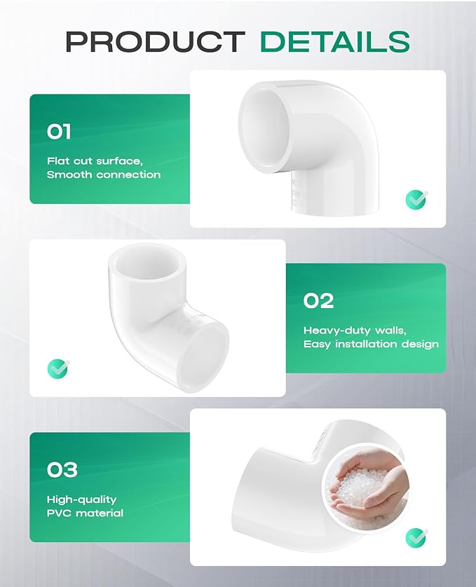 20-Pack 1/2 Inch PVC Fittings 90 Degree Elbow, Furniture Build Grade SCH40 - Image 6