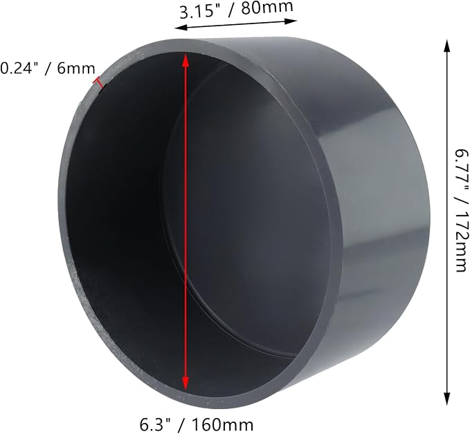 6.3" PVC Pipe End Cap Fitting Gray | Round Pipe Hole Plugs, Pipe Plug Socket - Image 2