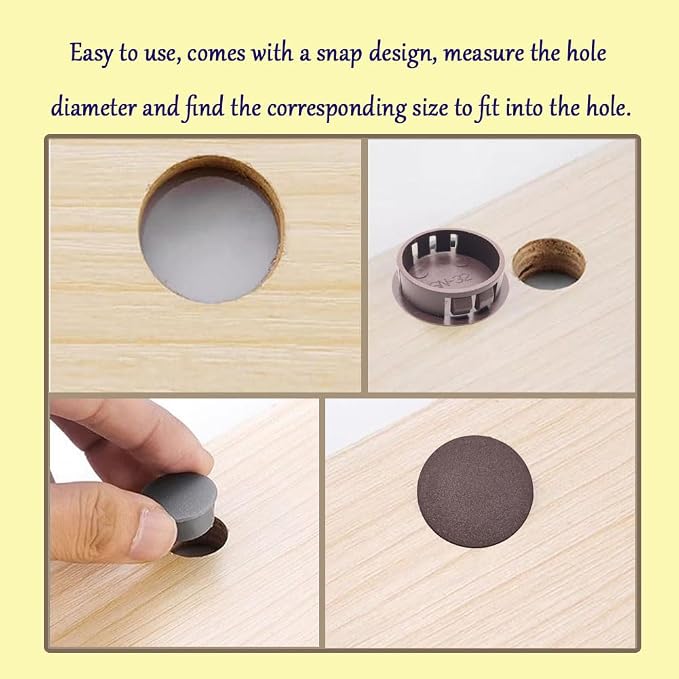 275Pcs Plastic Hole Plugs Recessed Brown Round Hole Plugs 3/16" 1/4" 5/16" 3/8" - Image 4