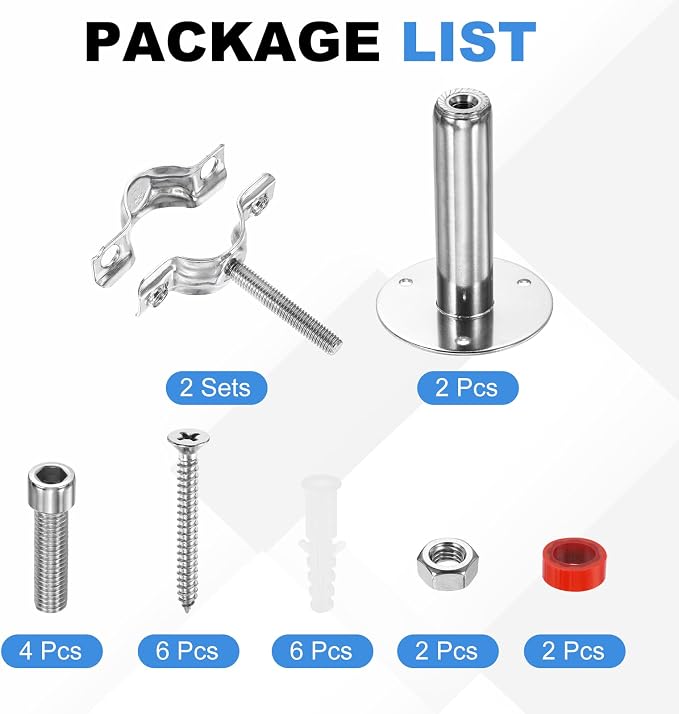 HARFINGTON 2 Set Wall Mount Ceiling Mount Pipe Supports 304 Stainless Steel - Image 3