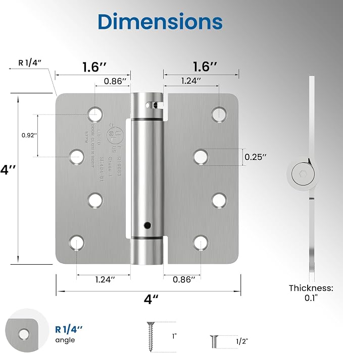 HOSOM Self Closing Spring Loaded Hinges, 4 Inch, Adjustable Tension - Image 2
