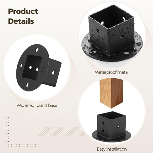 4 Pcs 2x2 in Black Metal Square Post Floor Mount Brackets - Image 3
