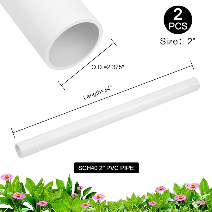 2Pcs 2 Inch PVC Pipe 34" Long White Sch40 Industrial PVC Pipes - Image 3