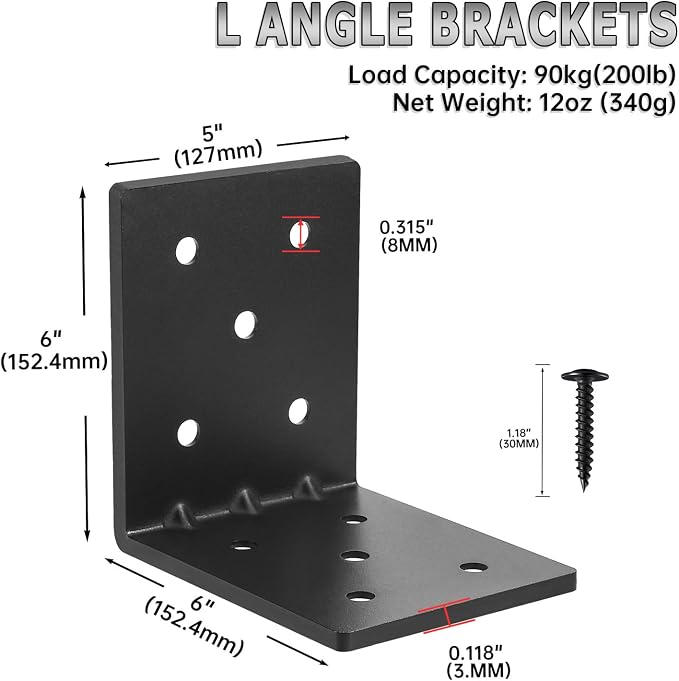 4 PCS Heavy Duty Steel Corner Brackets, DIY L Shelf Brackets, Metal Joint - Image 2