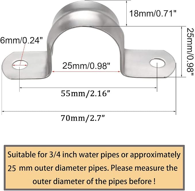 3/4inch Two Hole Strap U Bracket Stainless Steel Tube Strap Tension Clip - Image 2