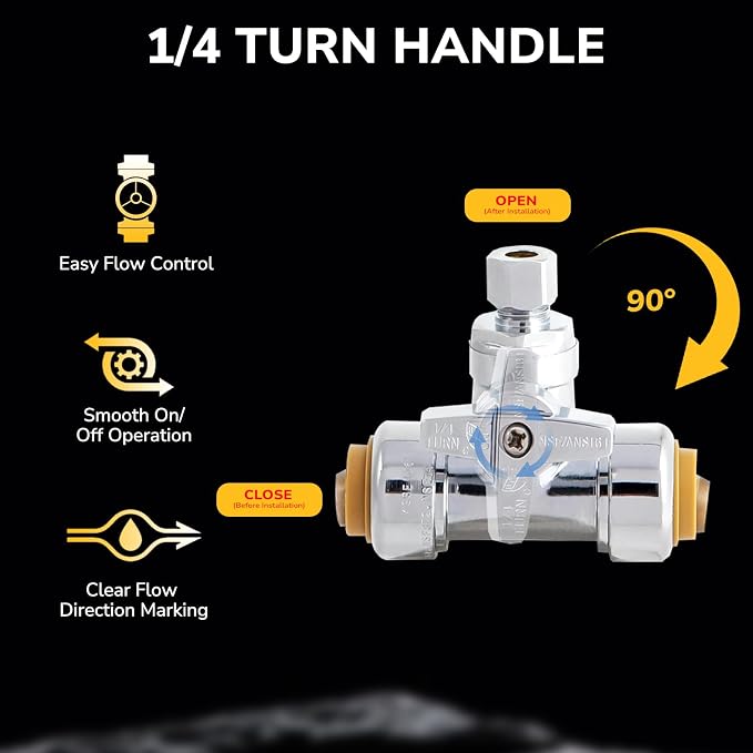 Tee Stop Valve, 1/2" PTC x 1/2" PTC x 1/4" OD Compression, Push to Connect - Image 3