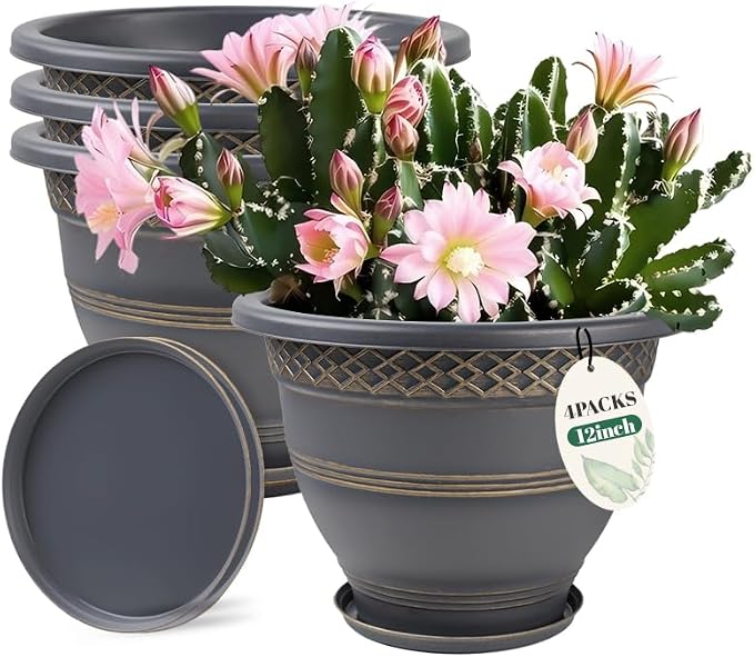 12 Inch Plaid Plant Pots 4 Pack by Usocik