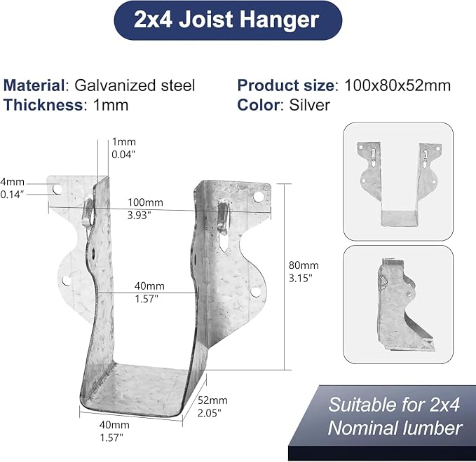 Joist Hangers 2x4 for Wood 20 Gauge Galvanized Face Mount Joist Hanger Bracket - Image 3