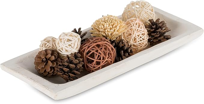 Hanobe Wood Decorative Bowl for Coffee Table Entryway Decor, Rustic White | by Hanobe