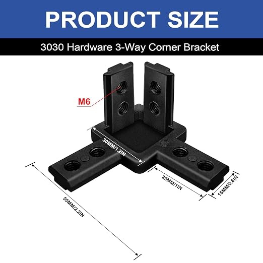 12pcs 3030 Hardware 3-Way Corner Bracket Angel Connector Black | - Image 2