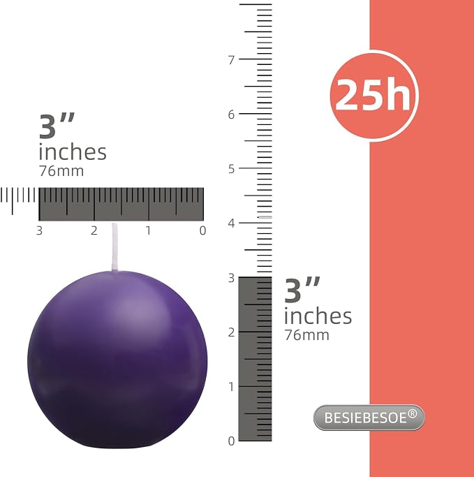 Ball Pillar Candles Set of 3 Purple 3Inch Unscented Handpoured Weddings - Image 2