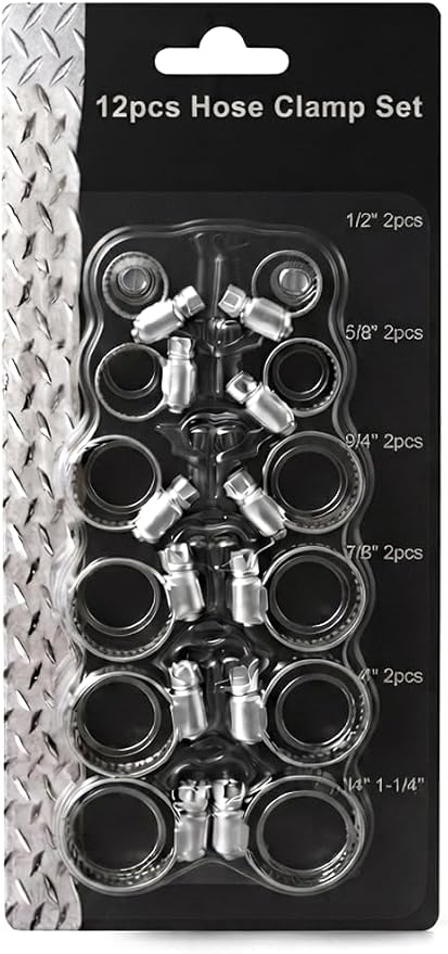 12-Pack 304 Stainless Steel Adjustable Worm Gear Hose Clamps Assortment Kit – - Image 4