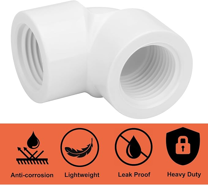 10Pack 1/2" Double Female Thread 90 Degree PVC Elbow Pipe Fitting Connector - Image 3