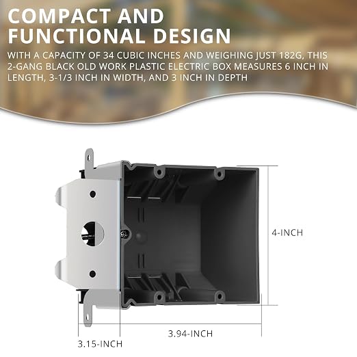 Black 2-Gang Adjustable Outlet Box, 34 Cubic Inch. Capacity –6" Length x 3-1/3" - Image 4