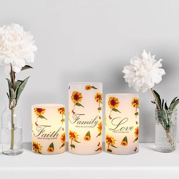 Sunflower Flameless Pillar Candles Battery Operated - Image 8