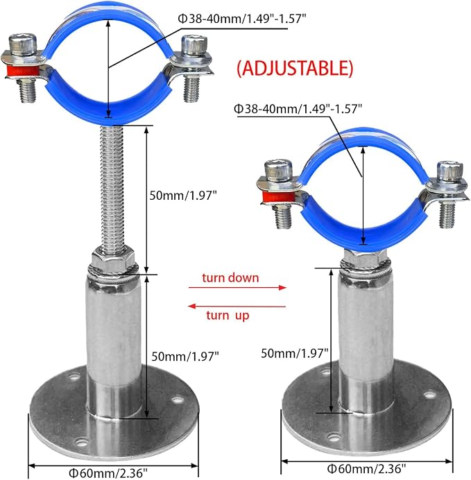Wall Mount Ceiling Mount Pipe Supports, Adjustable Pipe Clamps Stainless Steel - Image 2