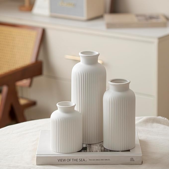Large Modern Ceramic Vase Set, 3-Piece Decorative Vases - Image 7