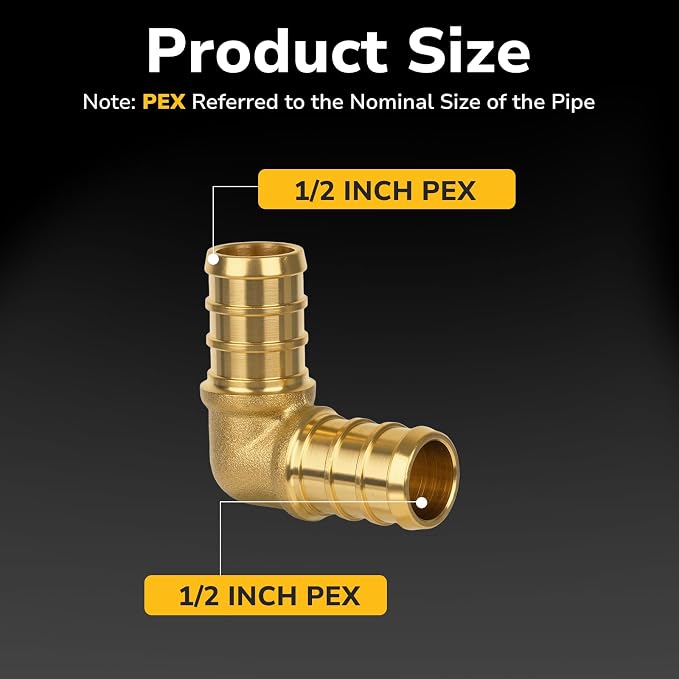 Pex Fittings, 1/2" Pex 90 Degree Elbow, Heavy-Duty Brass Crimp Fittings - Image 2