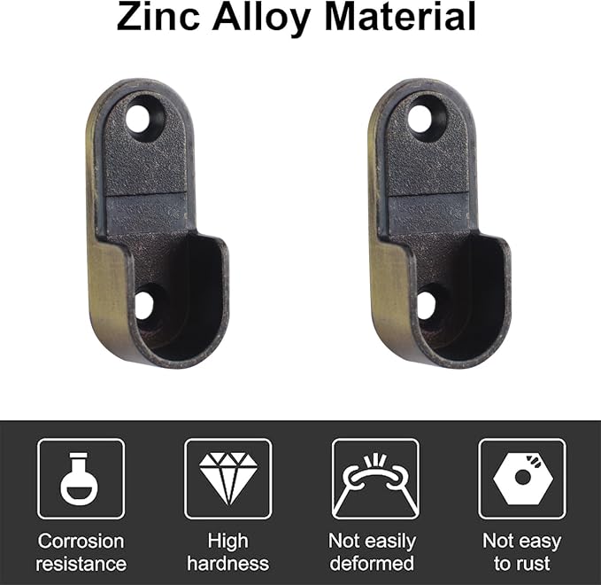 INCREWAY 6PCS Oval Closet Rod Supports, Bronze Colour Wardrobe Bracket Zinc - Image 3