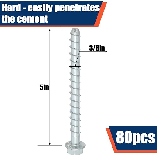 Tandefio 80 Pack 3/8 x 5 Concrete Anchors and Screw Kits Galvanized | Large - Image 2