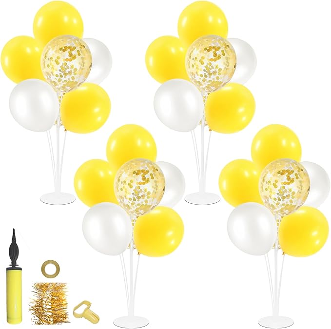 ZJDHPTY 4Set Yellow and White Balloon Stand Table Centerpiece Party Decor | - Image 9