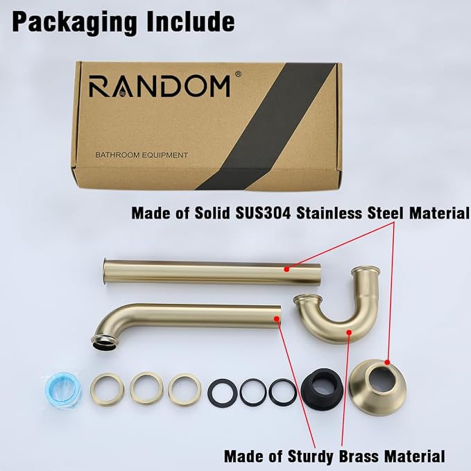 RANDOM Brass P Trap Bathroom Sink U-Shape 1-1/4 inch Sink Trap - Image 9