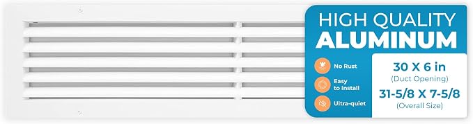Rustproof 30 x 6 Inch Aluminum Vent Cover – Quiet Return Air Grille by Air360