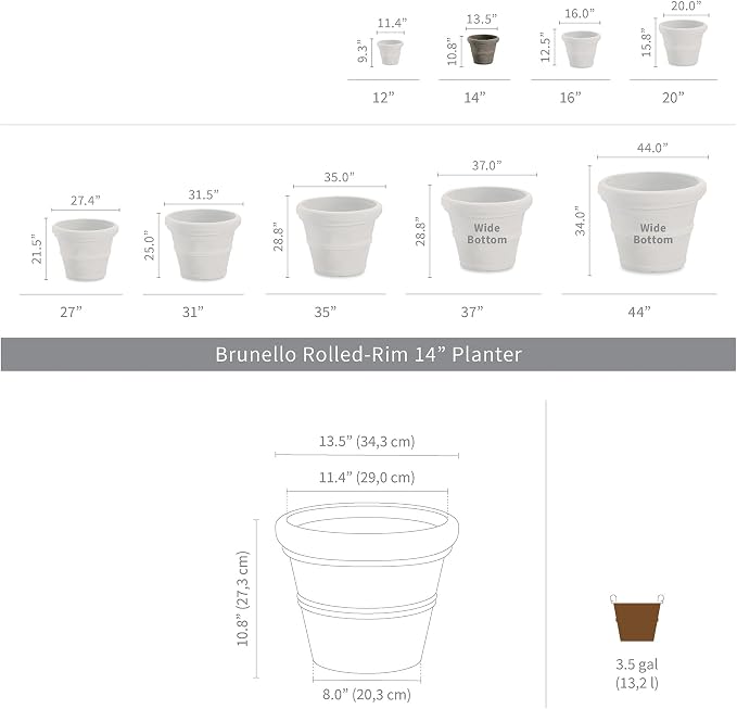 Crescent Garden Brunello Classic Rolled Rim Planter Pot, Indoor/Outdoor Plastic - Image 2