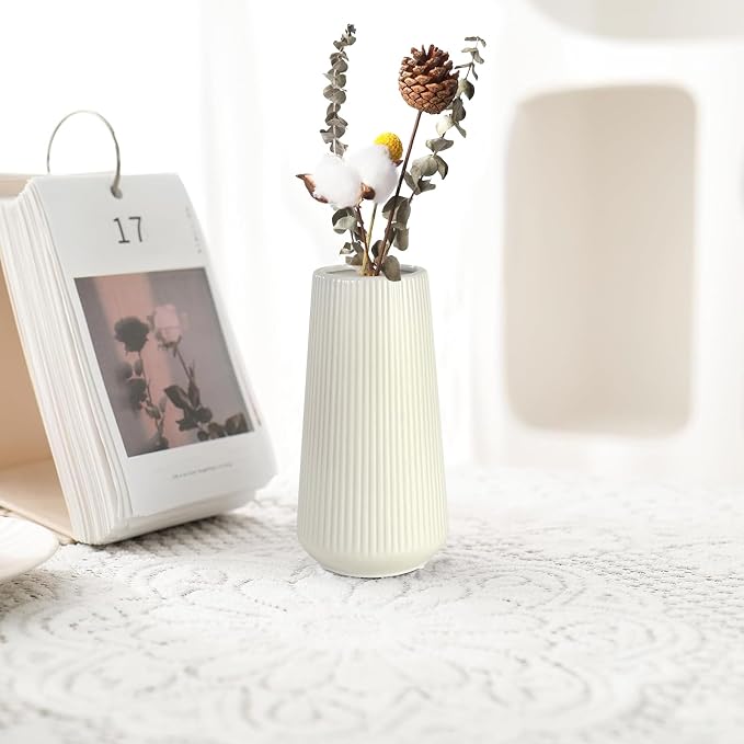 Beige Ceramic Vase, GUKJOB Cute Flower Vase - Image 6